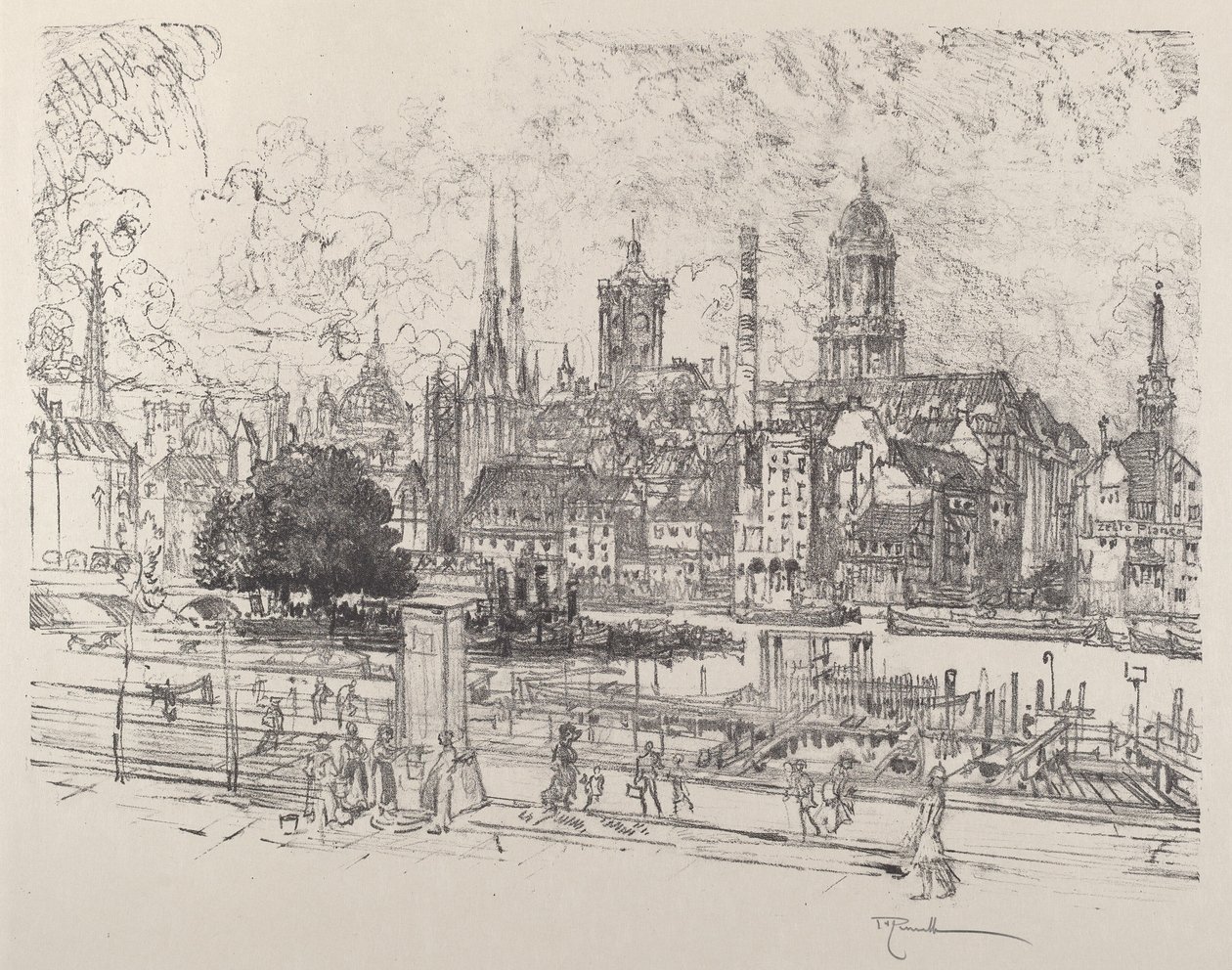 Pohled na Sprévu, Berlín, 1921. od Joseph Pennell