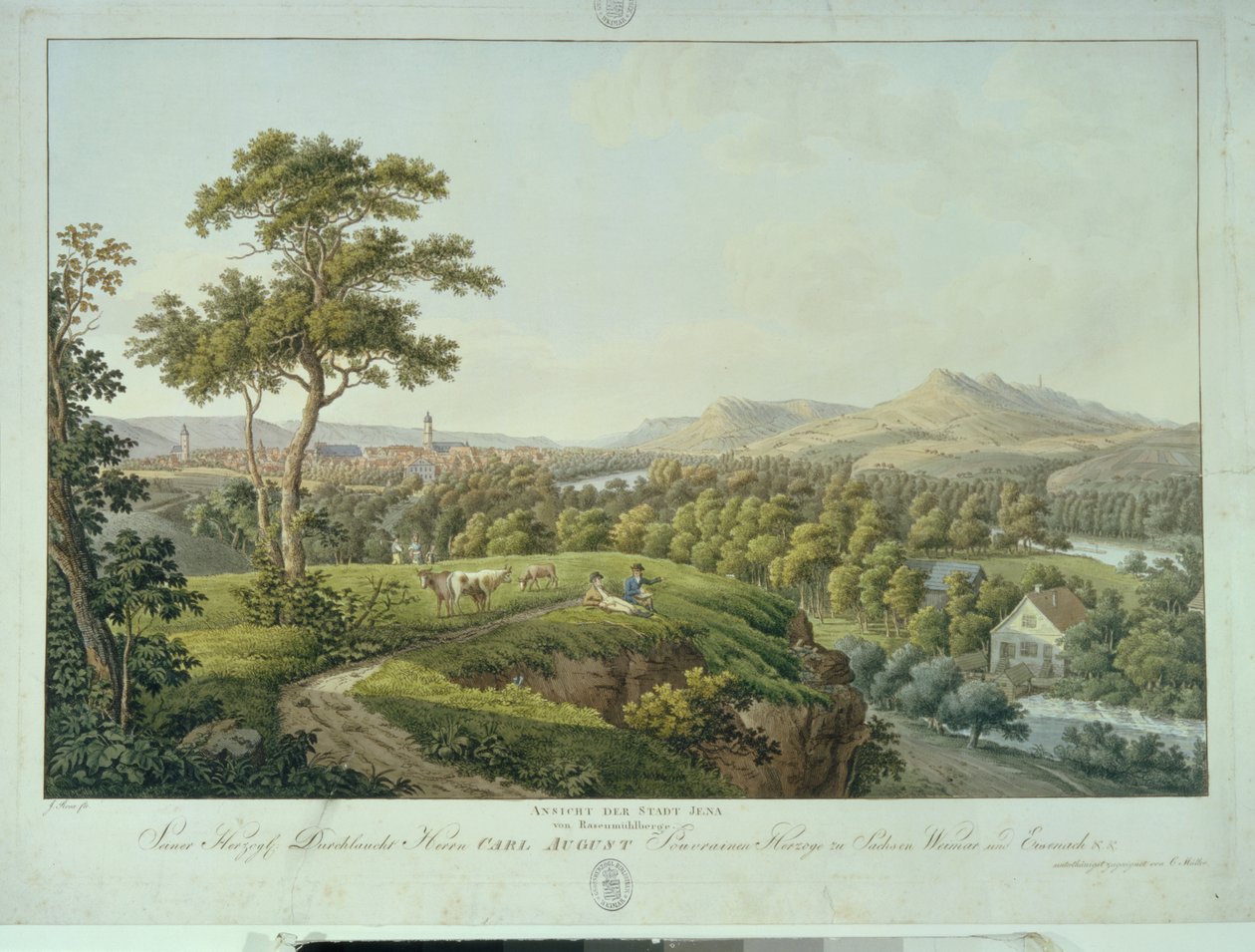 Pohled na Jenu z Rasenhuehlbergu, kolem roku 1810 (lept) od Joseph Roux