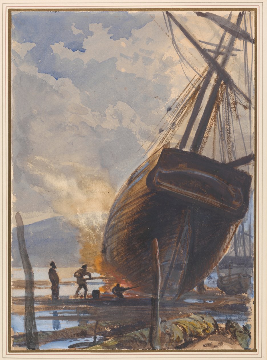 Caulking the Schooner, Falmouth Harbour od Joseph Severn