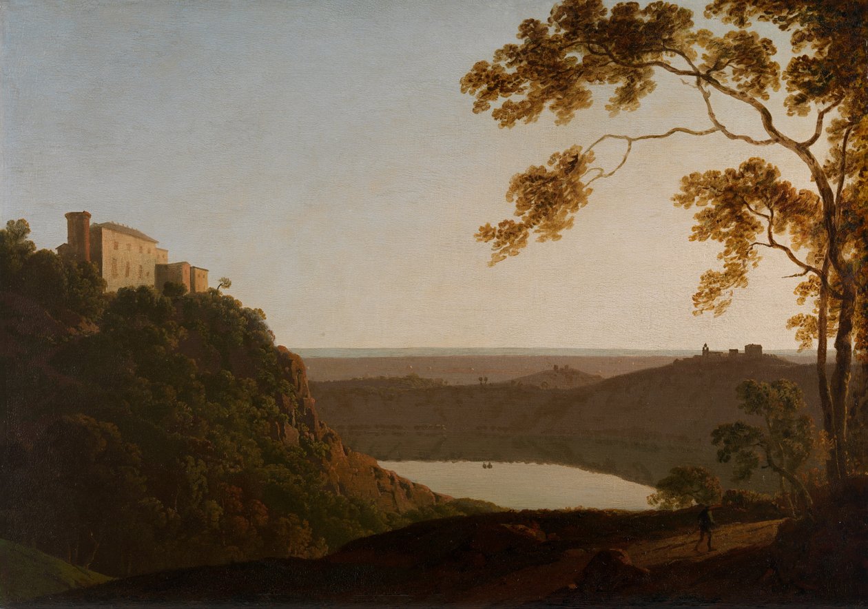 Jezero Nemi, západ slunce od Joseph Wright of Derby