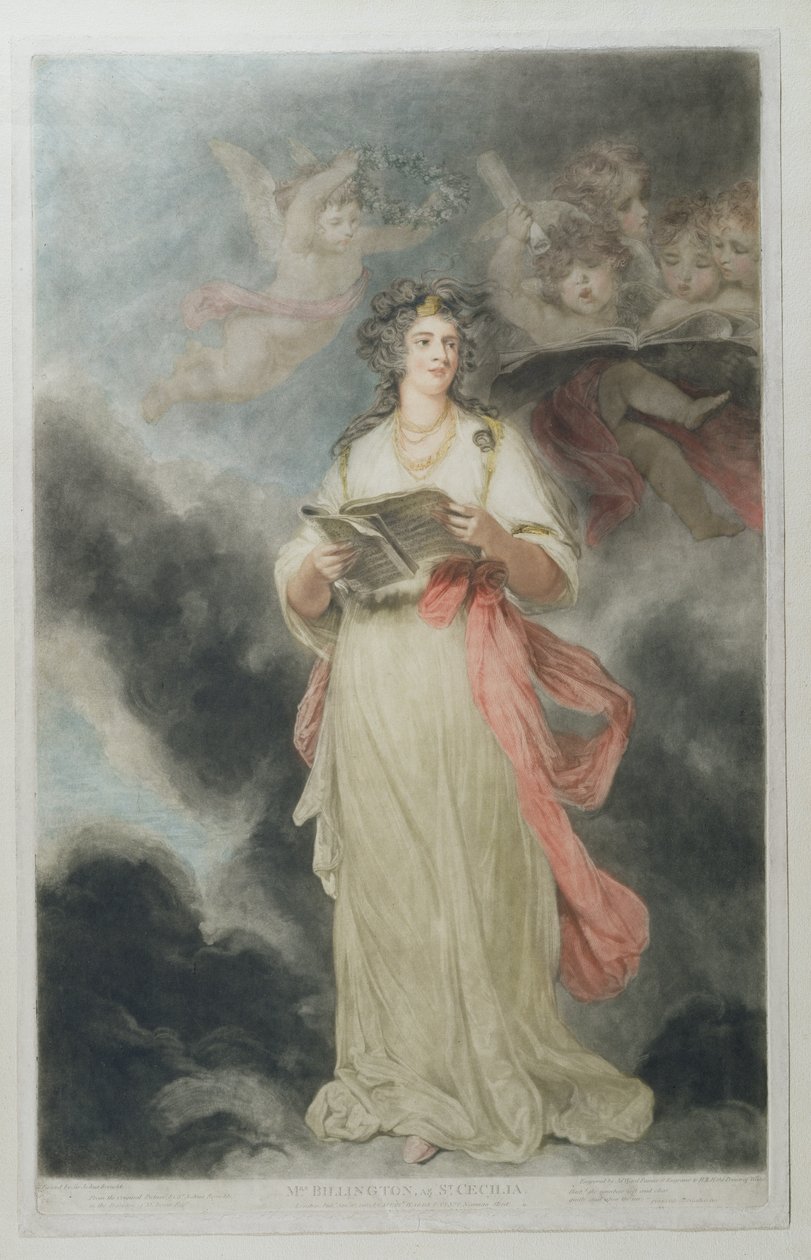 Elizabeth Billington (1768-1818) jako St. Cecilia, vyryl James Ward (1769-1859), 1803 od Joshua Reynolds