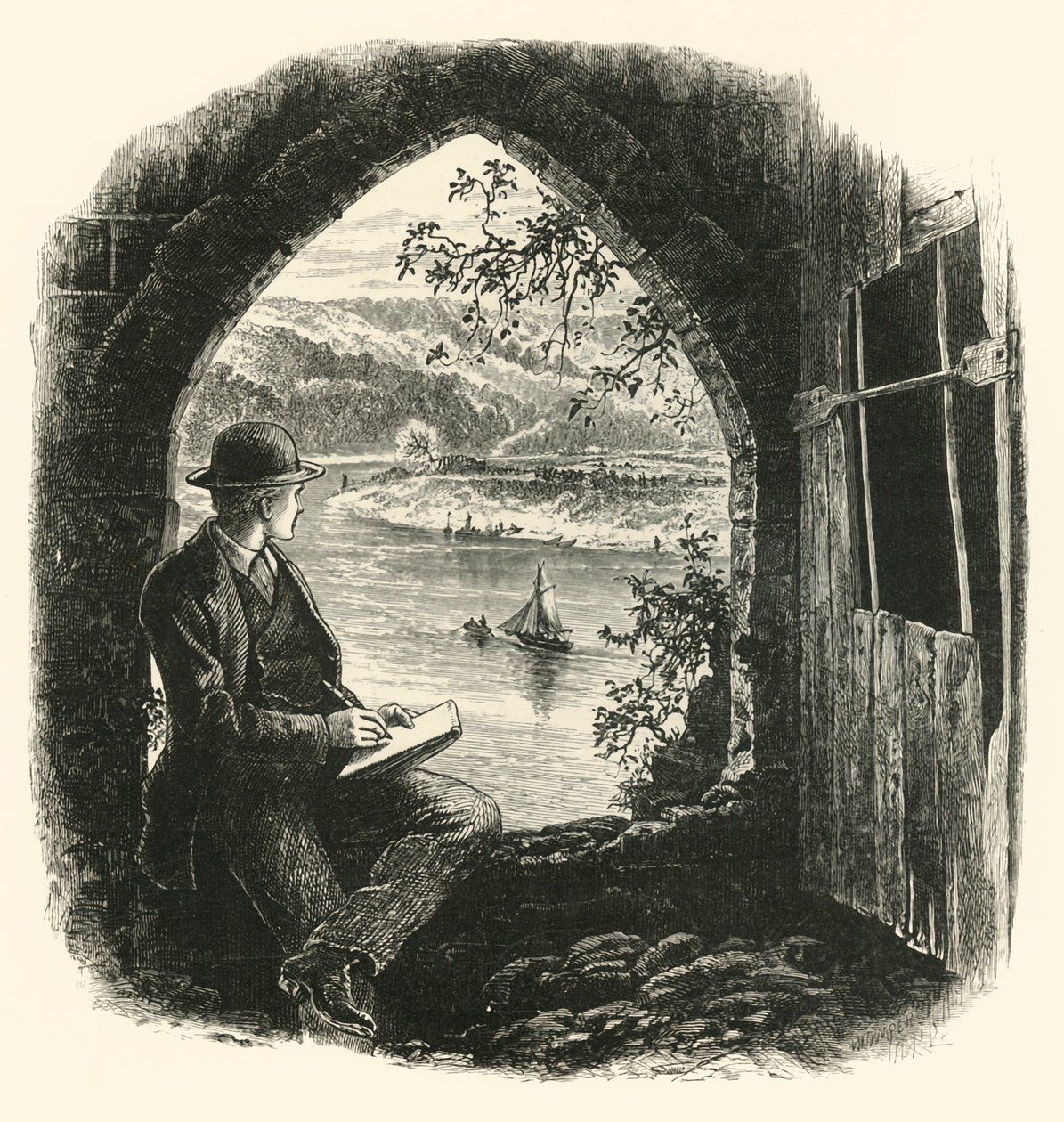 The Wye, z hradu Chepstow, 70. léta 19. století. od Josiah Wood Whymper