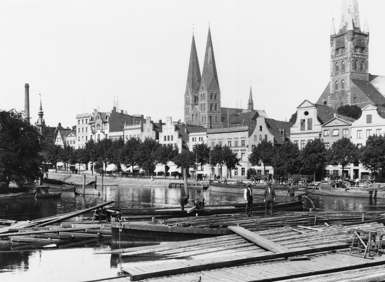 Prodej dřeva na řece Trave, Lubeck, kolem roku 1910 od Jousset