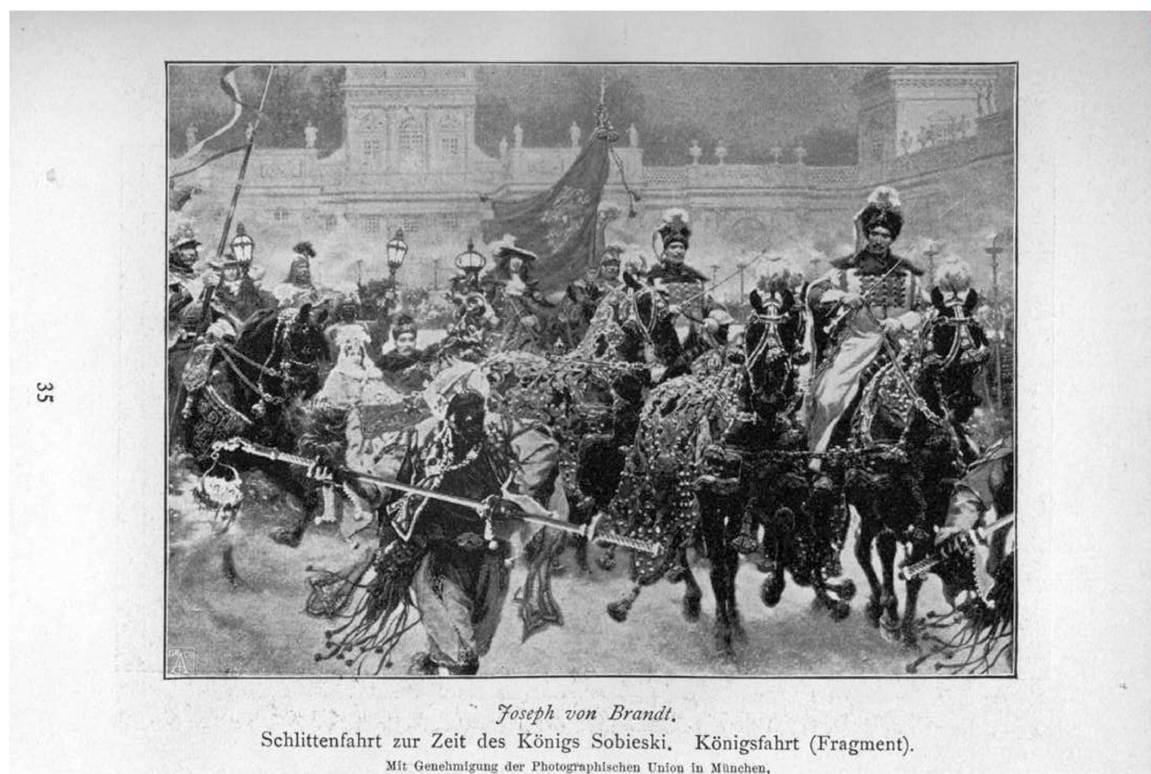 Jízda na saních v době krále Sobieského. Královská jízda (fragment) od Jozef Brandt