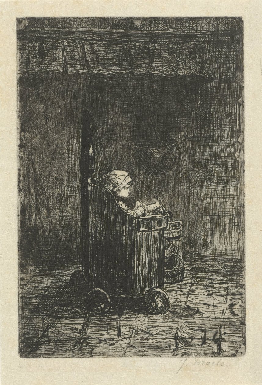 Dítě na vysoké židli od Jozef Israëls (signed by artist)