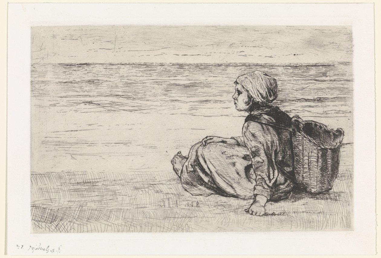 Dívka u moře od Jozef Israëls (signed by artist)