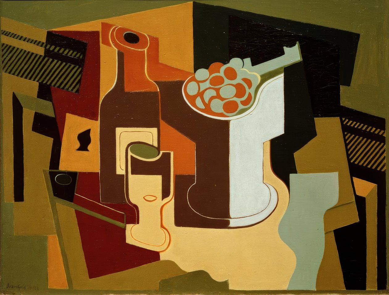 Láhev a miska na ovoce od Juan Gris