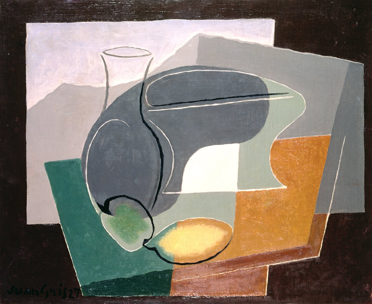 Ovocná mísa a karafa, 1927 od Juan Gris