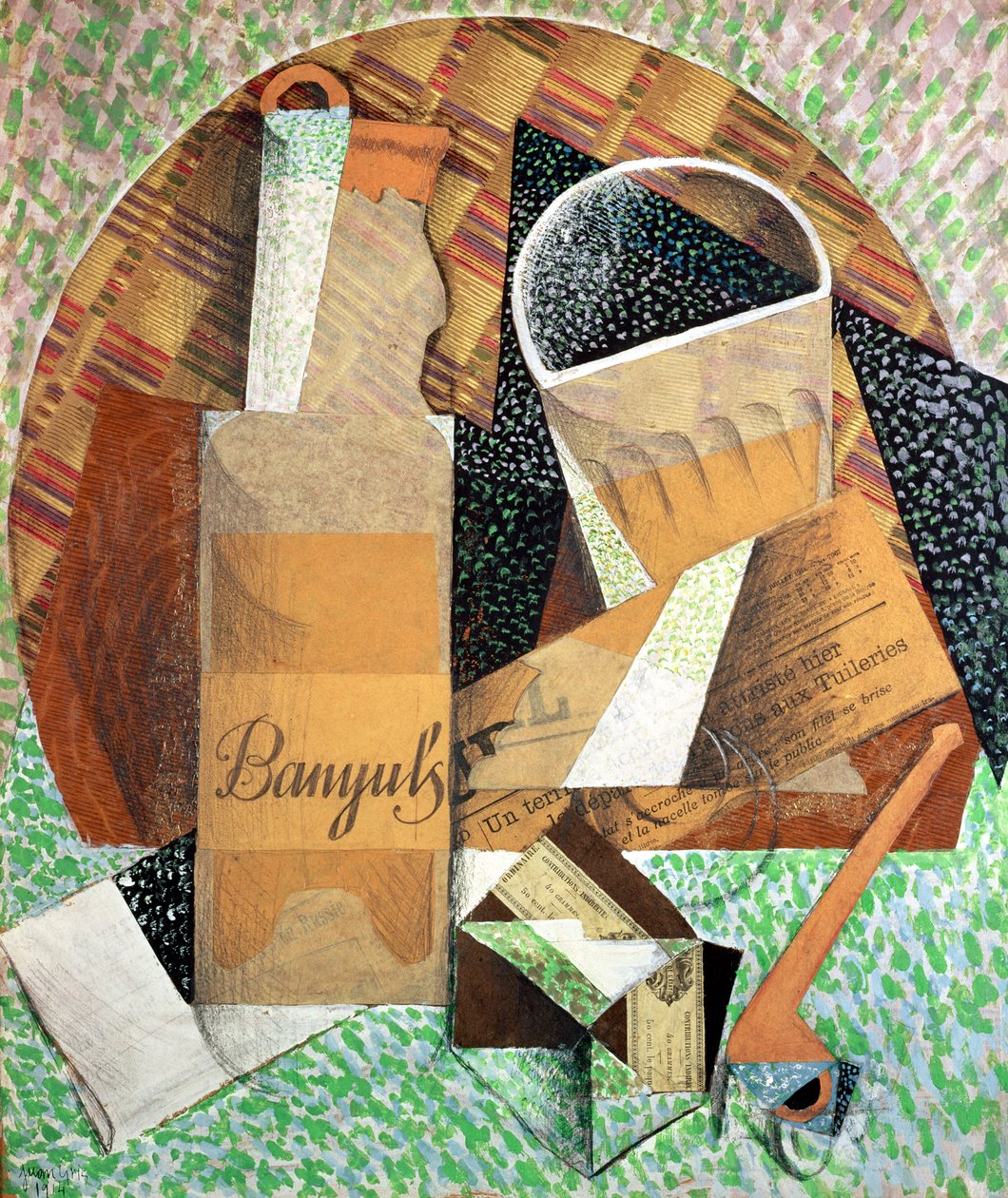 Láhev z Banyulsu, 1914 (kvaš a koláž) od Juan Gris
