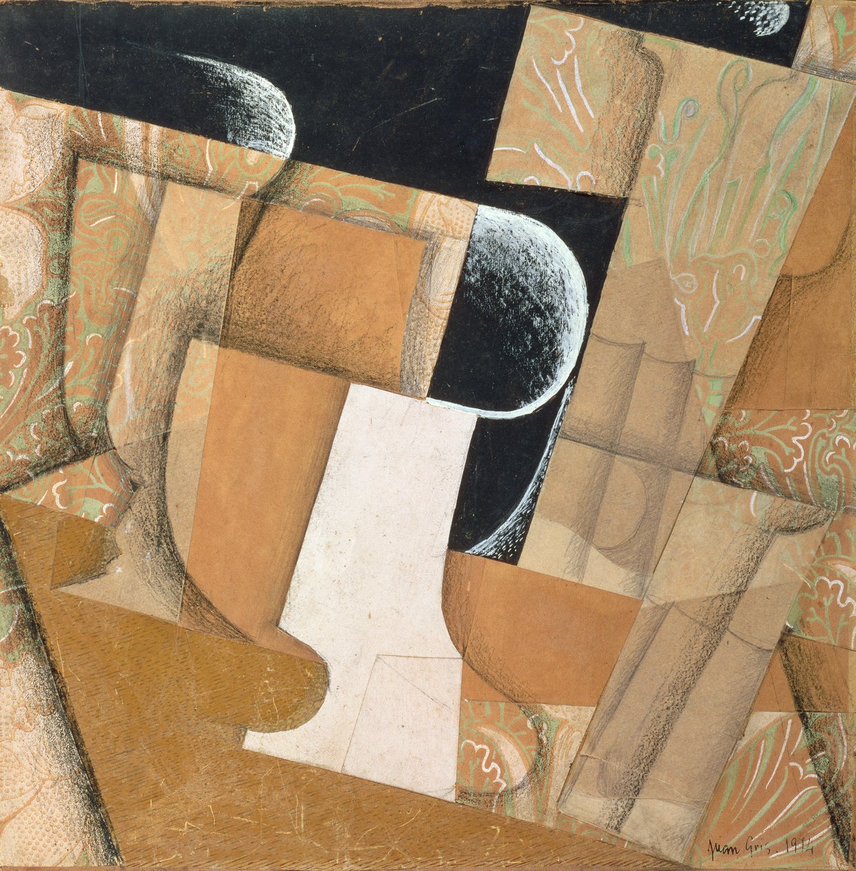 Sklenice (koláž, kvaš a tužka na papíře) od Juan Gris