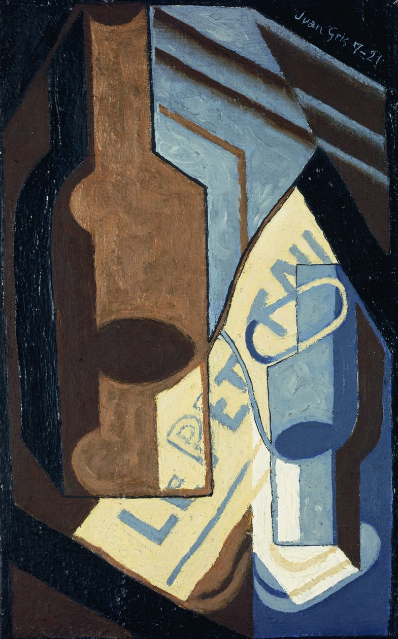 Láhev a sklo; Láhev a sklo, 1921 od Juan Gris