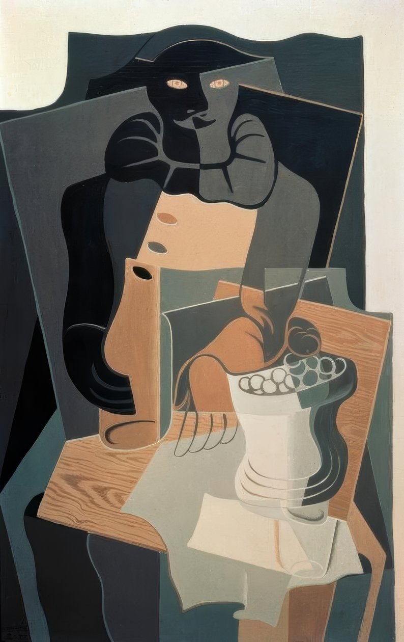 Harlekýn u stolu od Juan Gris