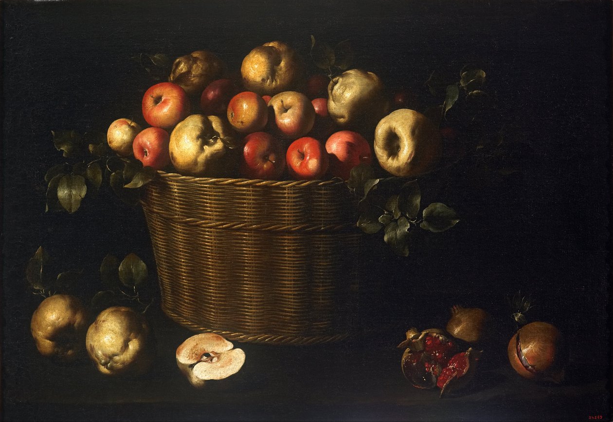 Košík s jablky, kdoulemi a granátovými jablky od Juan de Zurbaran