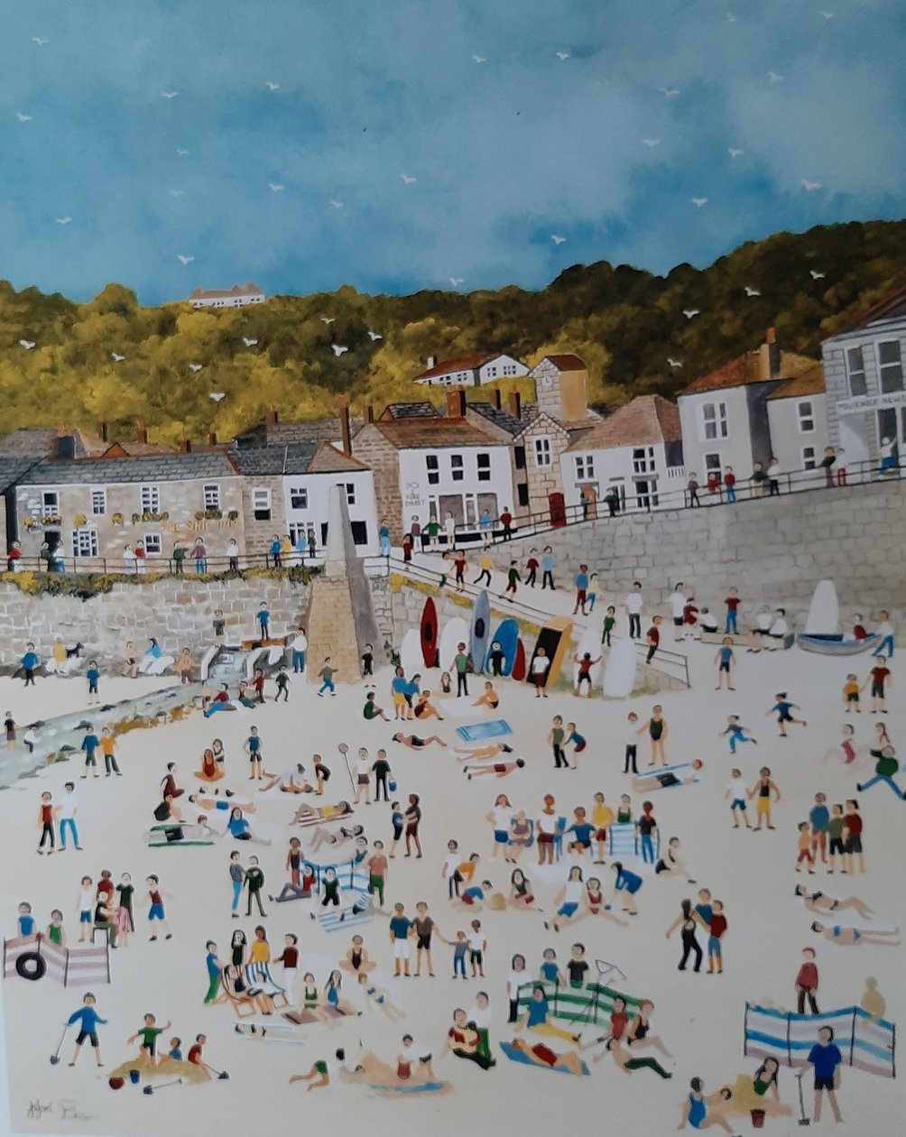 Mousehole Beach, 2018 (kvaš na papíře) od Judy Joel