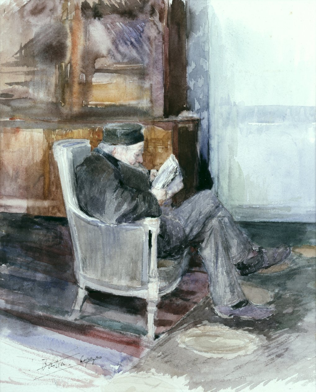 Starý muž sedí v křesle (akvarel) od Jules Bastien Lepage