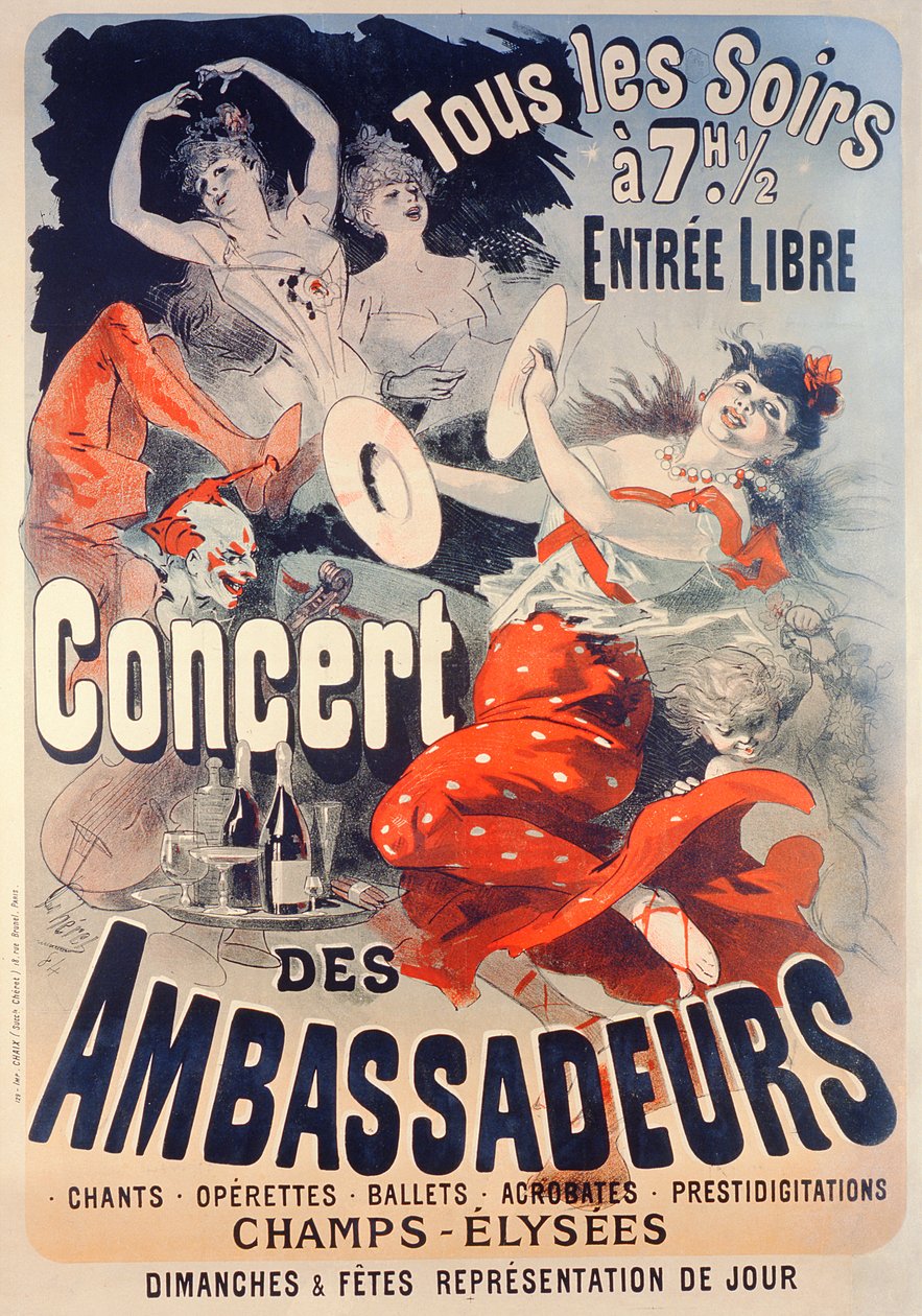 Plakát propagující Concert des Ambassadeurs, 1884 od Jules Cheret