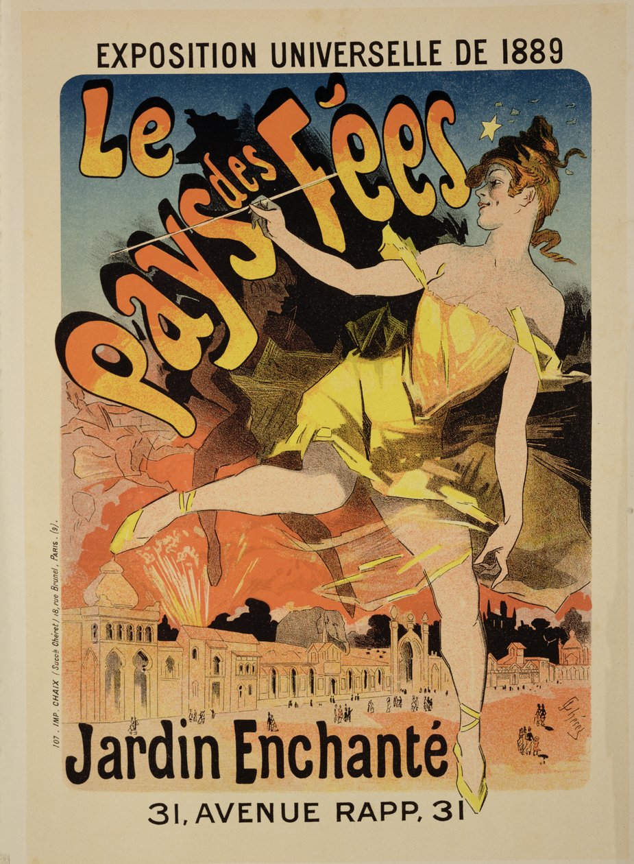 Reprodukce reklamního plakátu "Fairyland, The Enchanted Garden", 1889 Universal Exposition, Avenue Rapp, 1889 od Jules Cheret