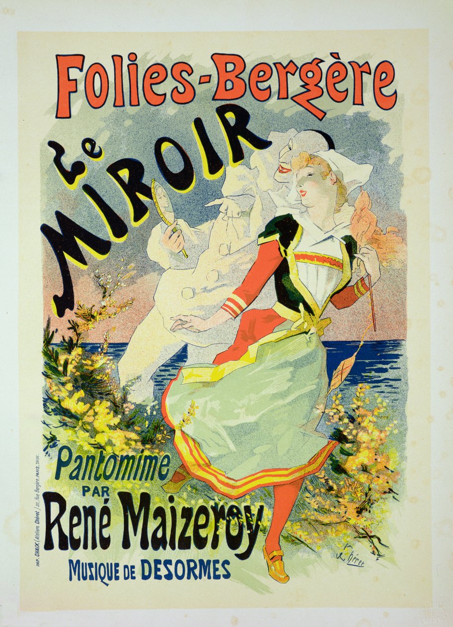 Reprodukce reklamního plakátu „The Mirror“, pantomima od Rene Maizeroy ve Folies-Bergere (viz 126671) od Jules Cheret