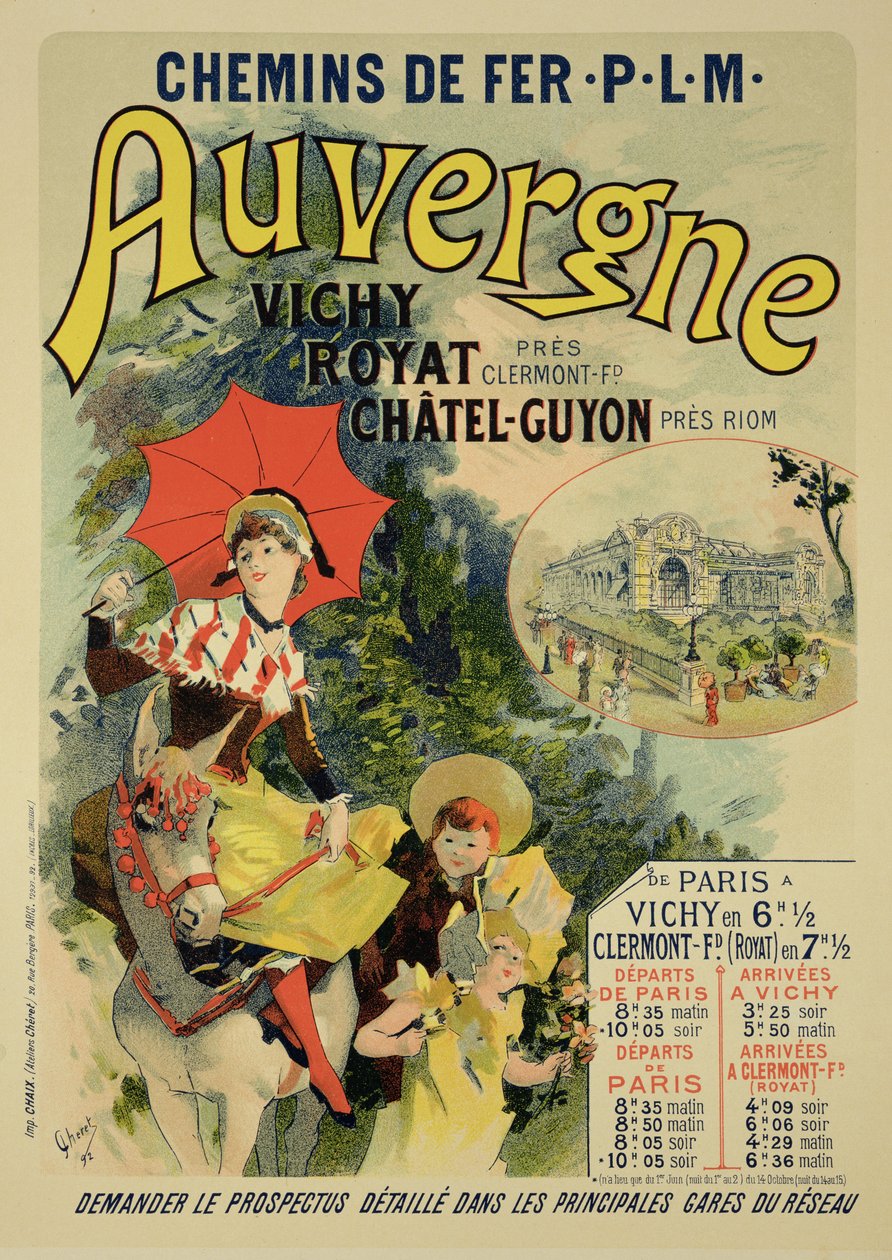 Reprodukce plakátu propagujícího "Auvergneskou železnici", Francie, 1892 od Jules Cheret