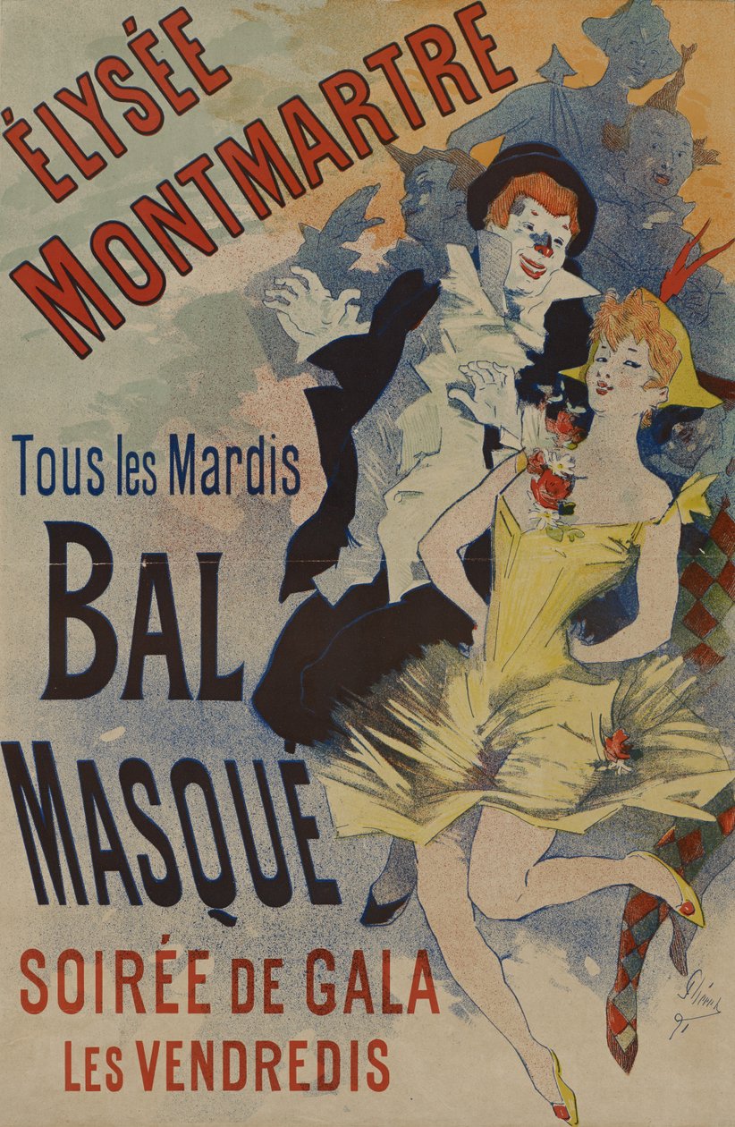 Élysée Montmartre: Bal Masque, vydáno 18. ledna 1891 (barevné lito na papíře) od Jules Cheret