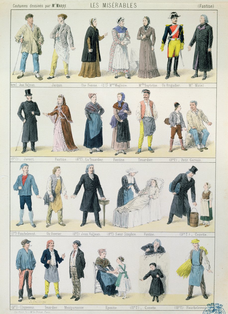 Návrhy kostýmů pro adaptaci Les Miserables od Victora Huga (1802-85) pro divadlo, 1878 od Jules Marre