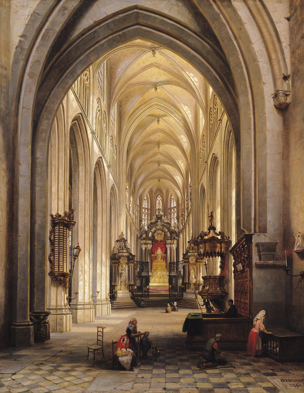 Interiér kostela, 1840 od Jules Victor Genisson