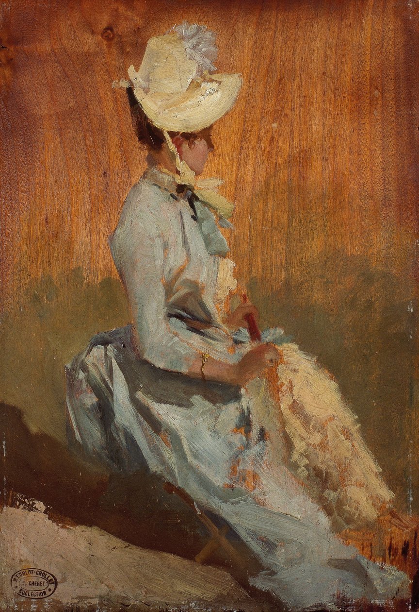 Sedící dáma, asi 1879-84 (olej na dřevě) od Jules Cheret