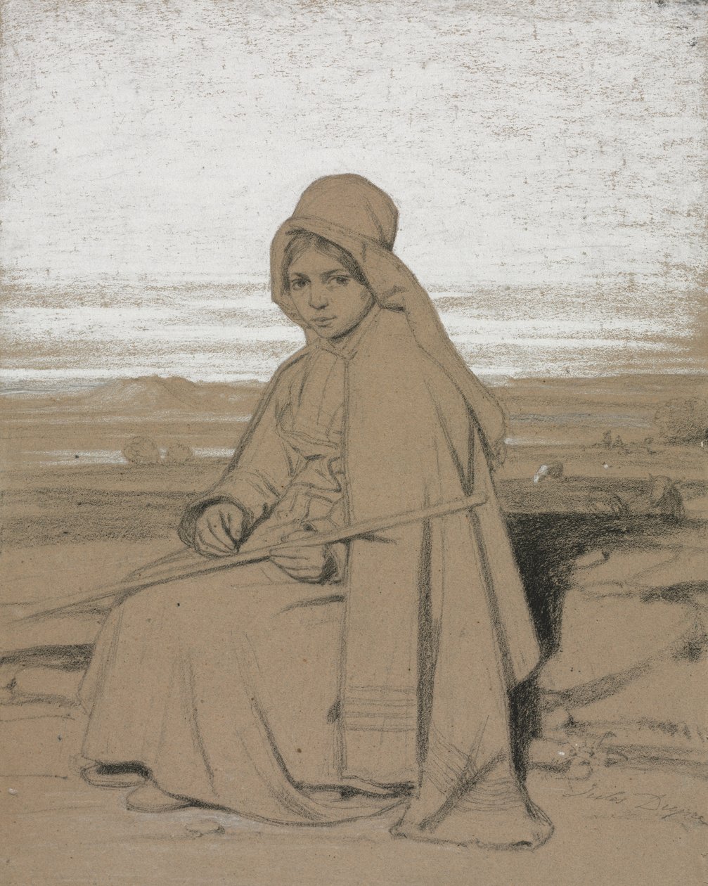 Sedící pastýřka, 19. století. od Jules Dupré