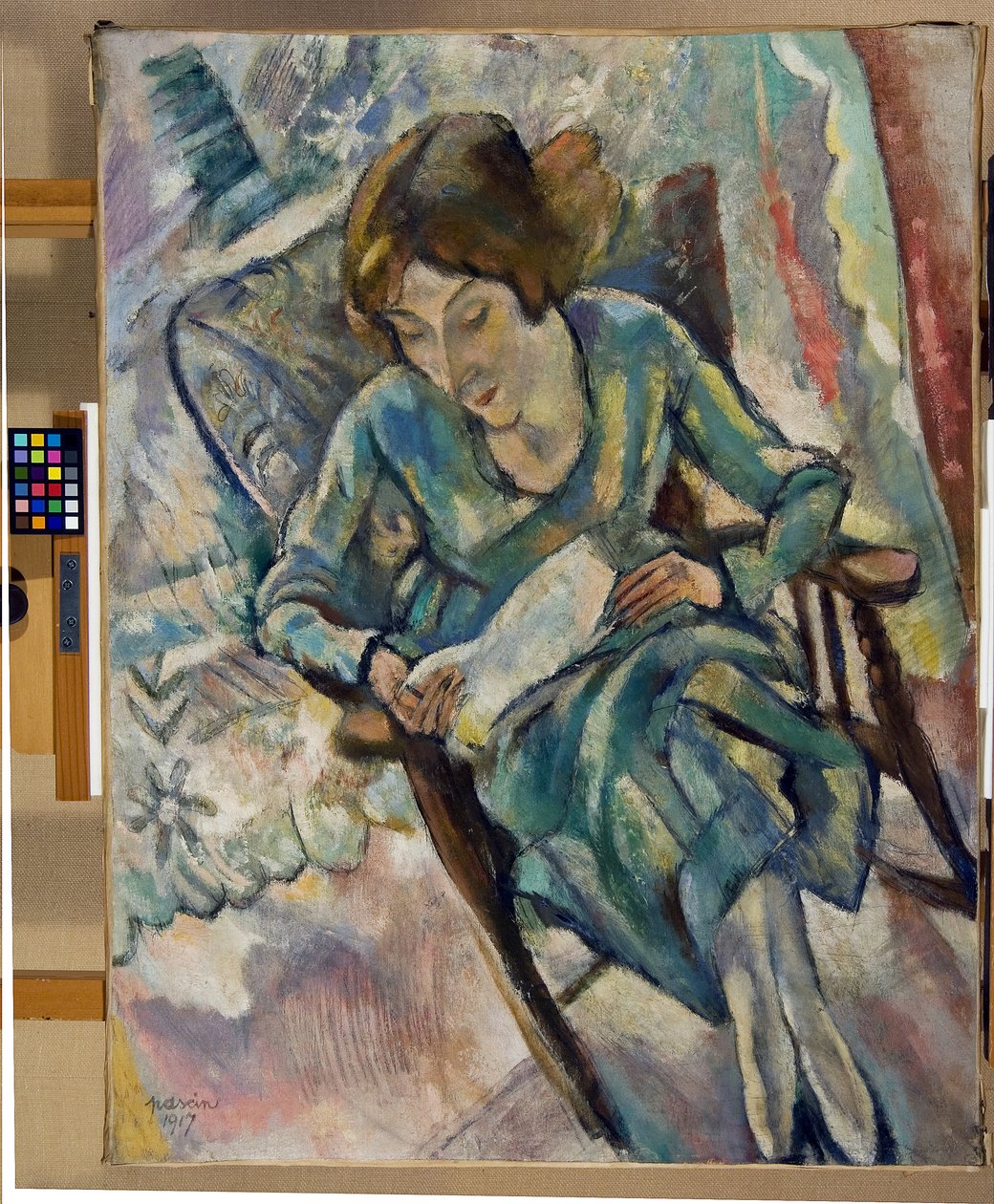 Dívka v zeleném čtení, 1917 od Jules Pascin