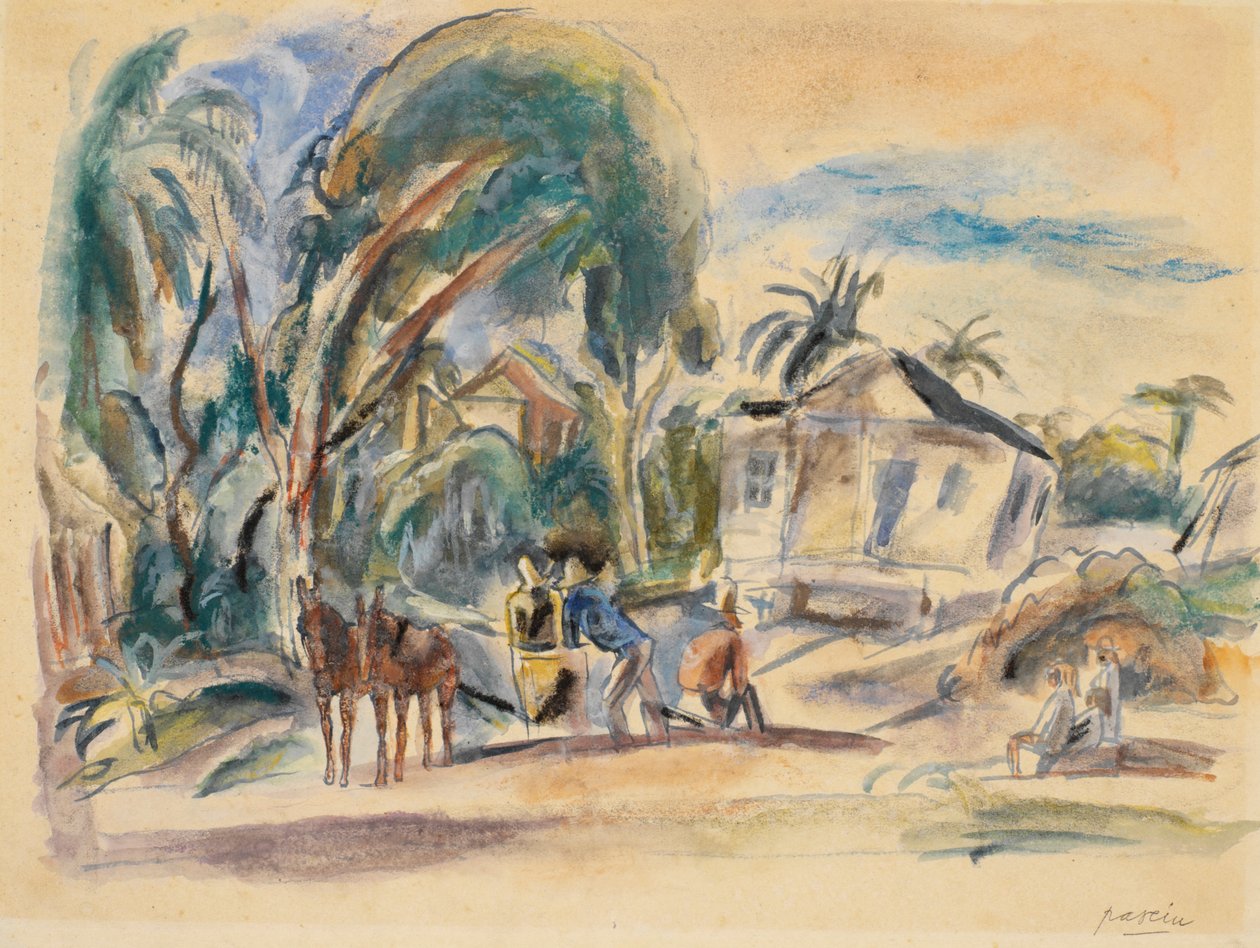Krajina, domy a stromy od Jules Pascin