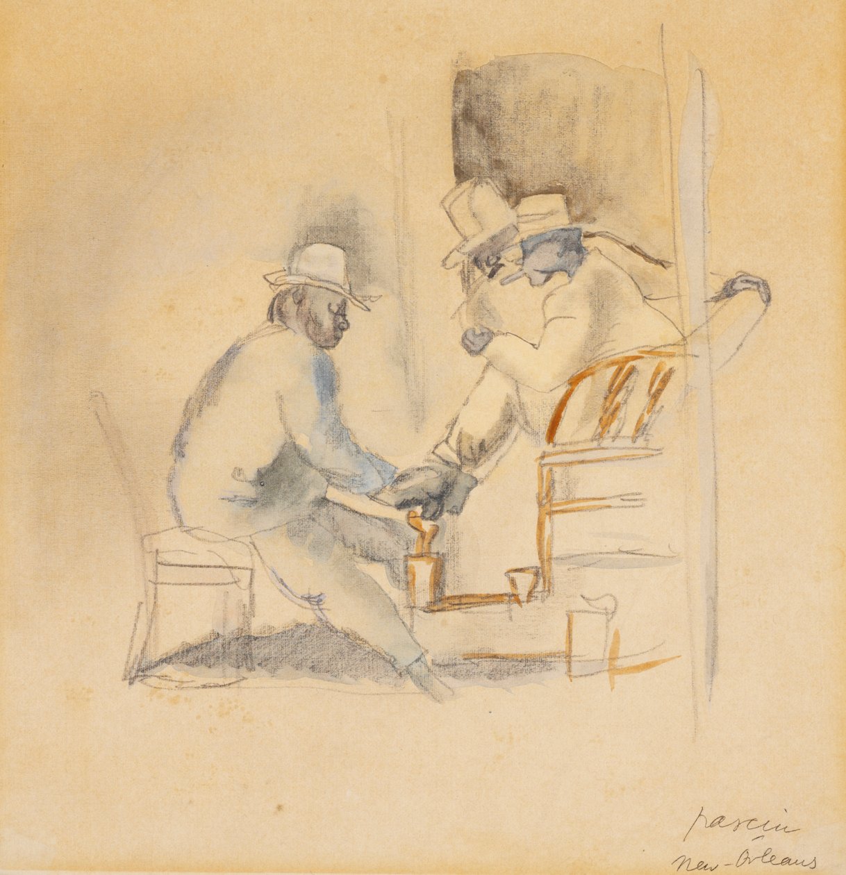 New Orleans Shoeshine (wc na papíře) od Jules Pascin