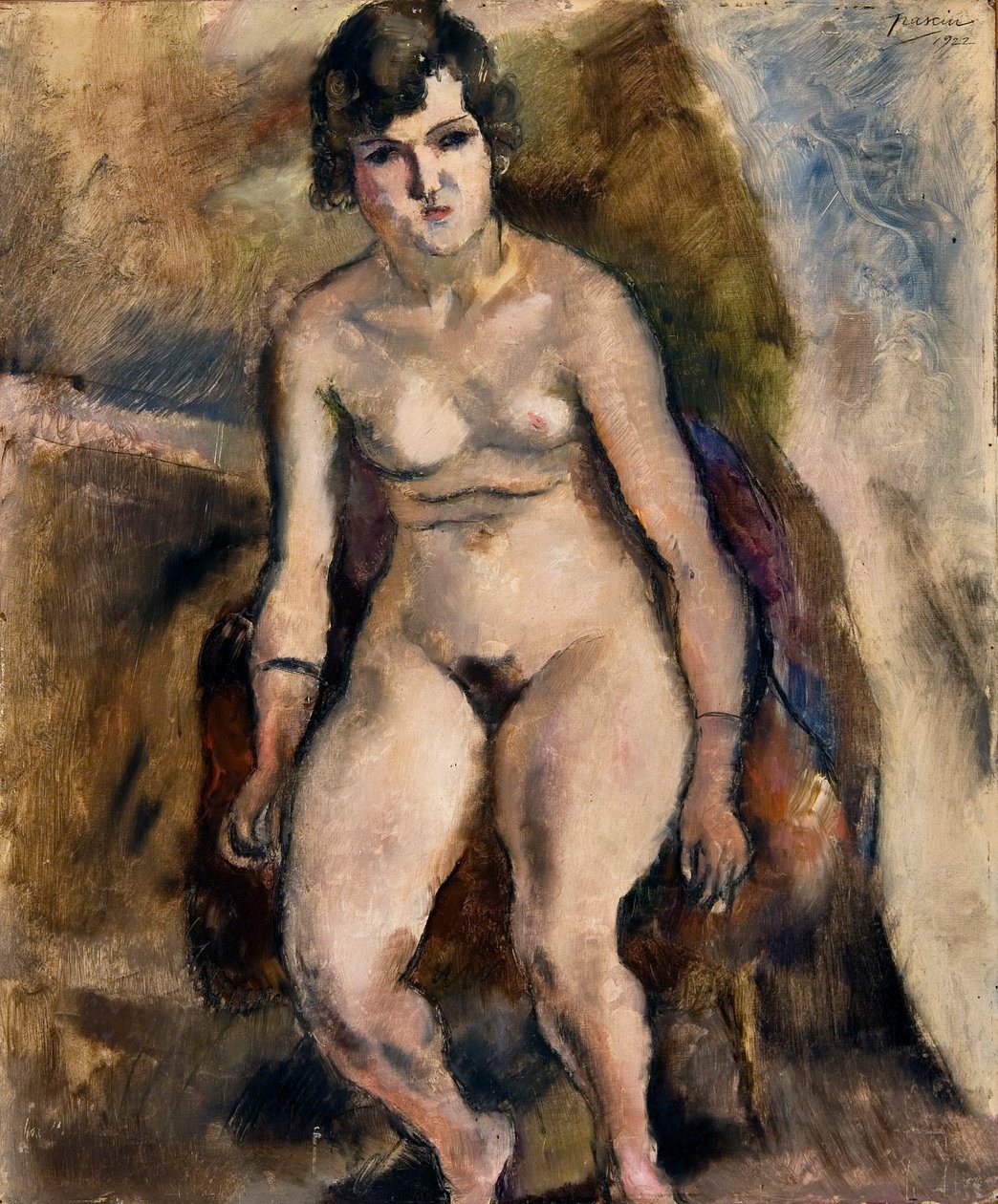 Akt sedící na židli od Jules Pascin