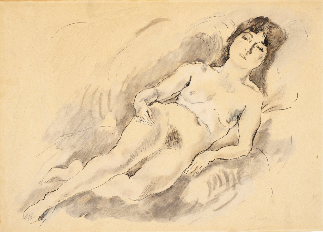 Ležící akt (wc na papíře) od Jules Pascin