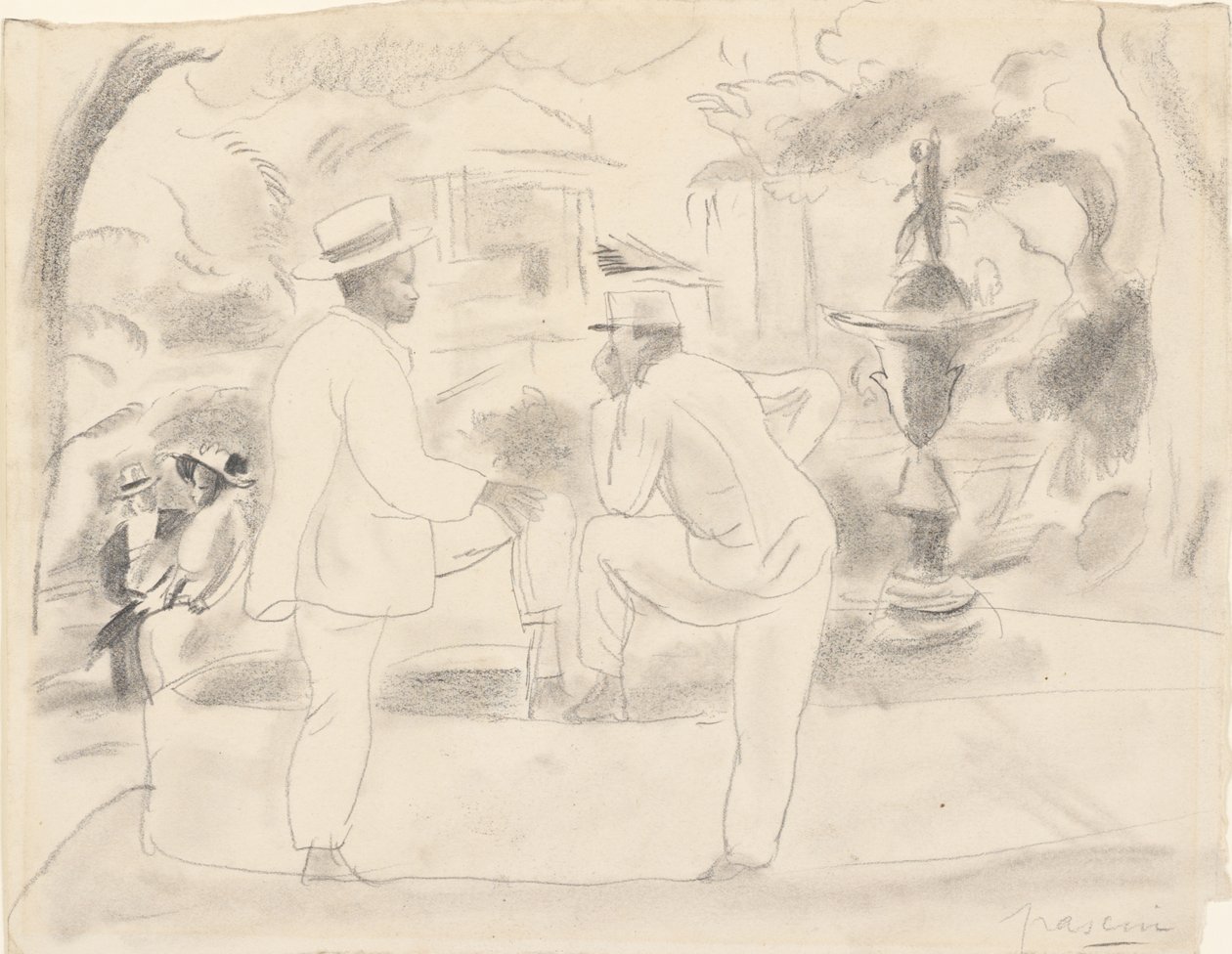 Dva muži v parku od Jules Pascin