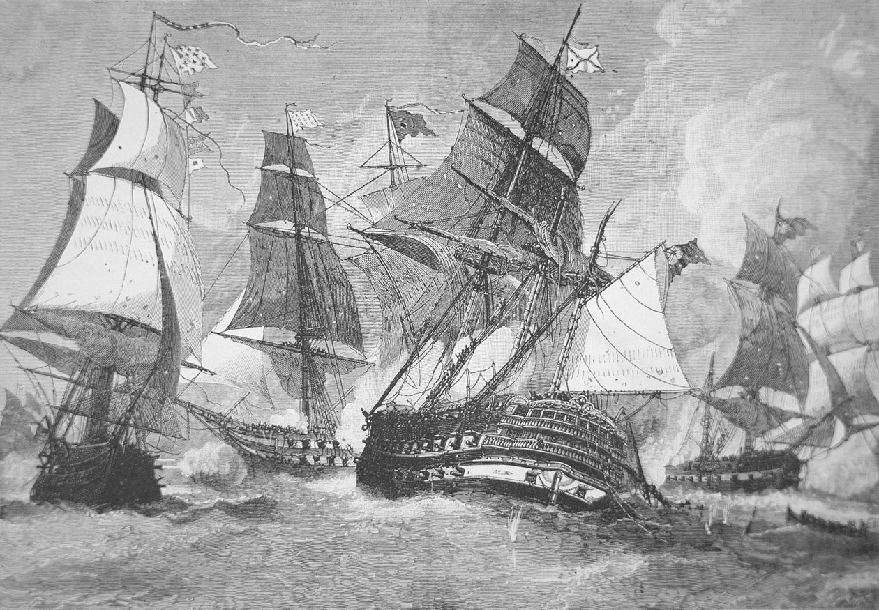 Bitva o Chesapeake Bay (litho) od Julian Oliver (after) Davidson