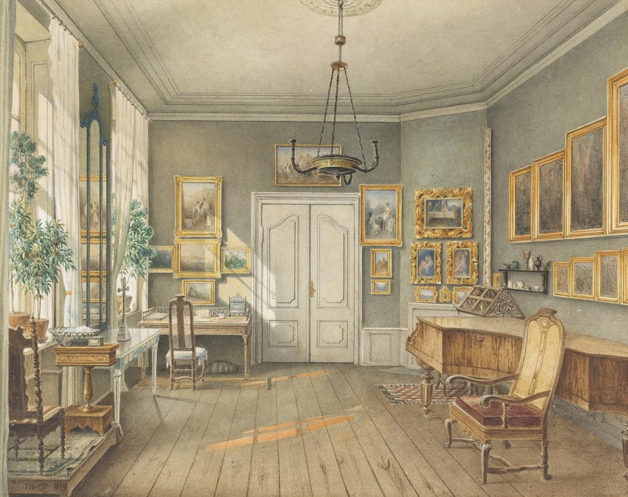 The Music Room of Fanny Hensel (rozená Mendelssohn) od Julius Eduard Wilhelm Helfft