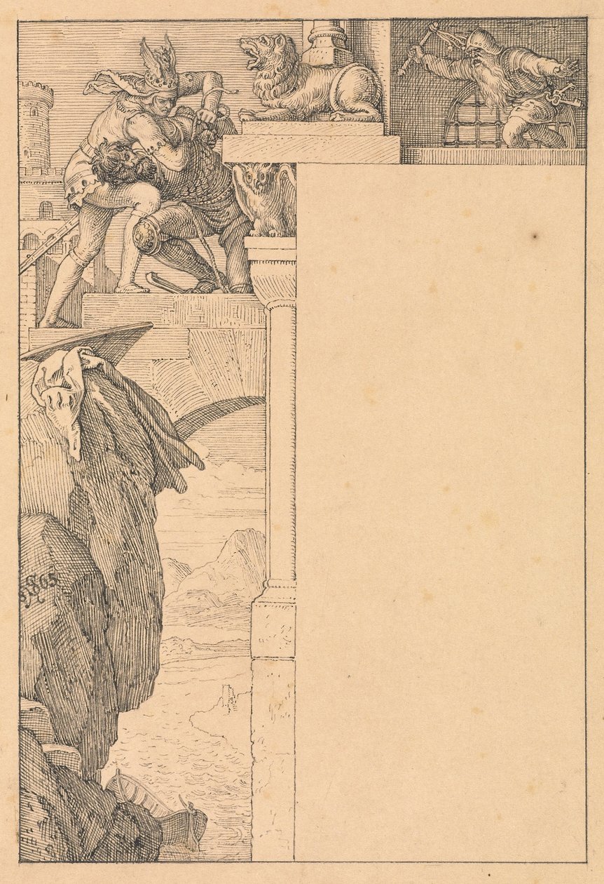 Siegfried Battles with the Gatekeeper od Julius Schnorr von Carolsfeld