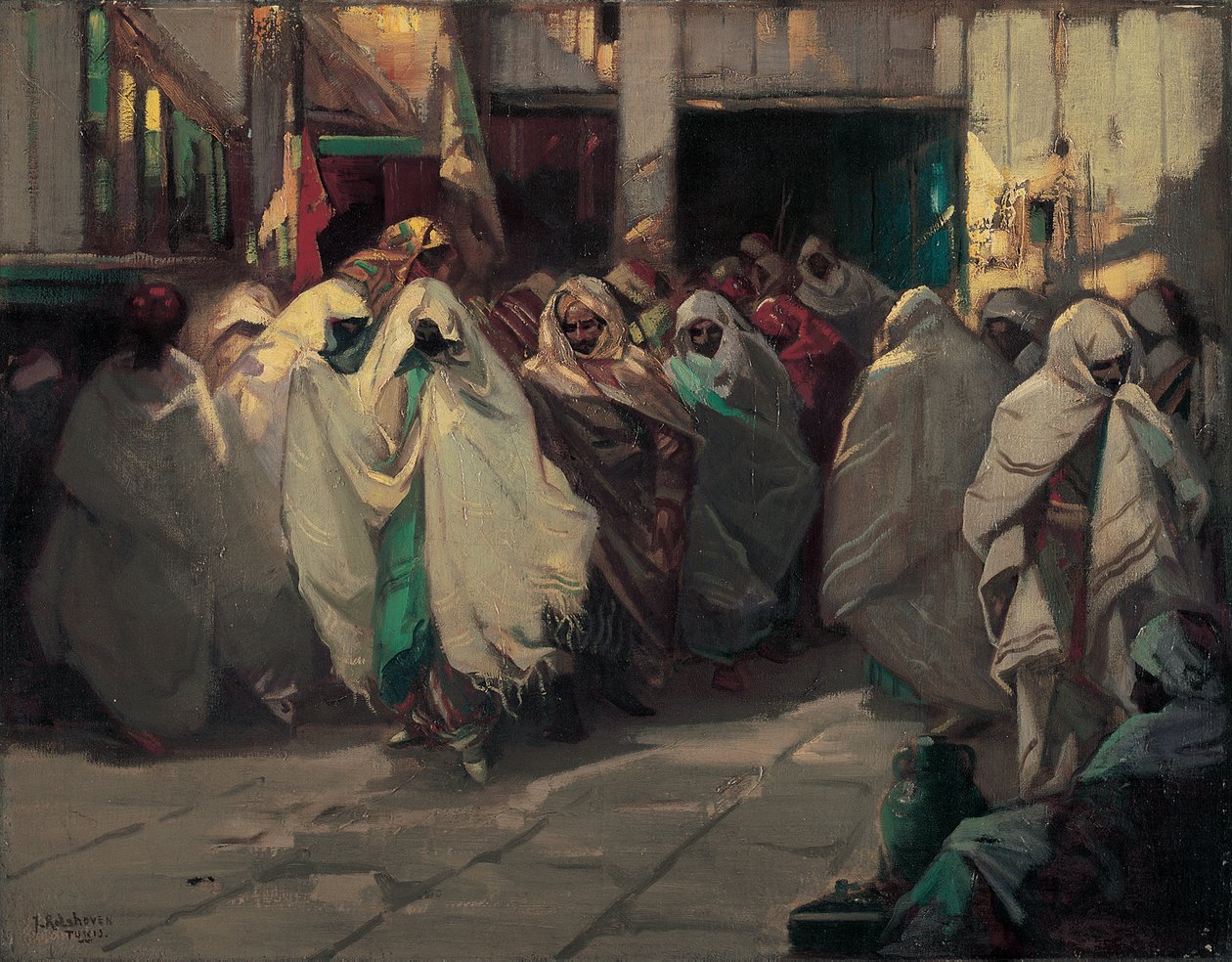 Tuniská pouliční scéna (olej na plátně) od Julius C. Rolshoven