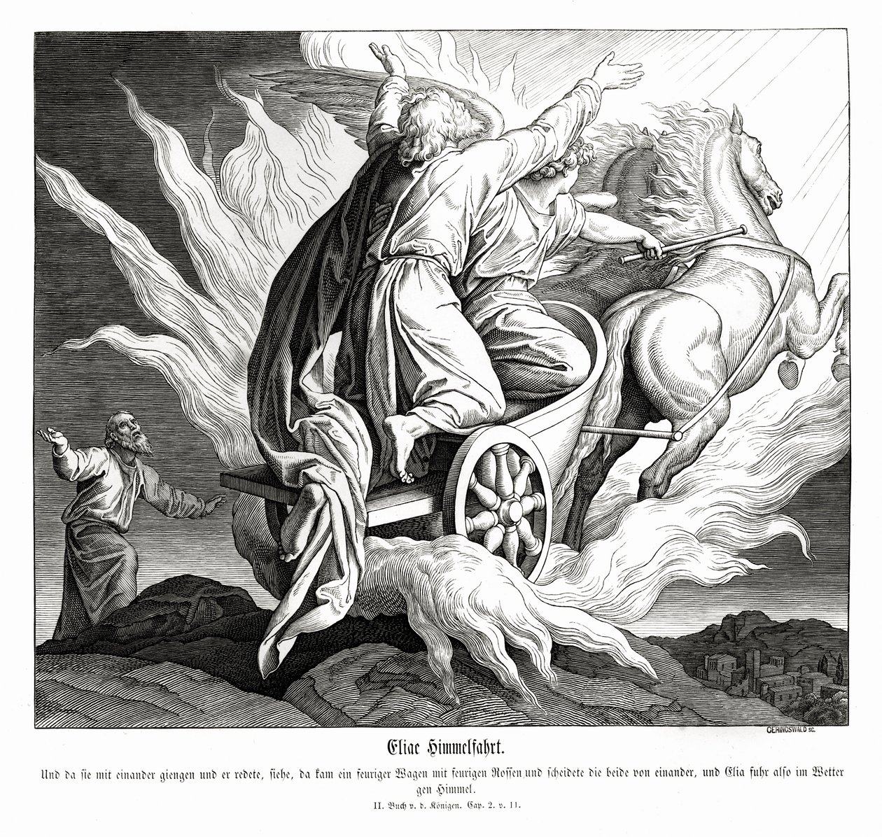Nanebevstoupení Eliáše, 2 králové od Julius Schnorr von Carolsfeld
