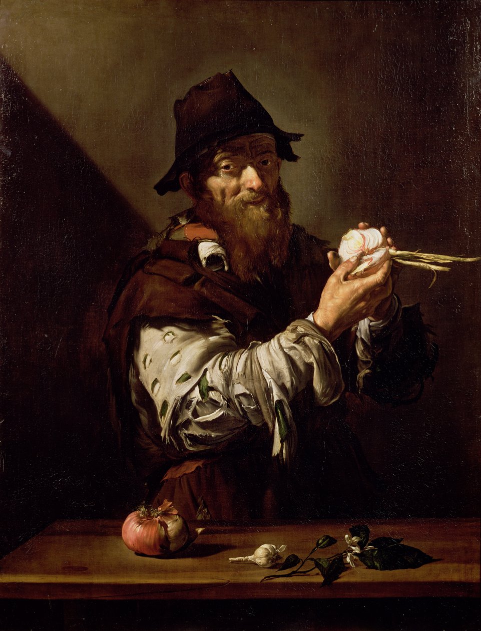 Portrét starého muže s cibulí od Jusepe de Ribera