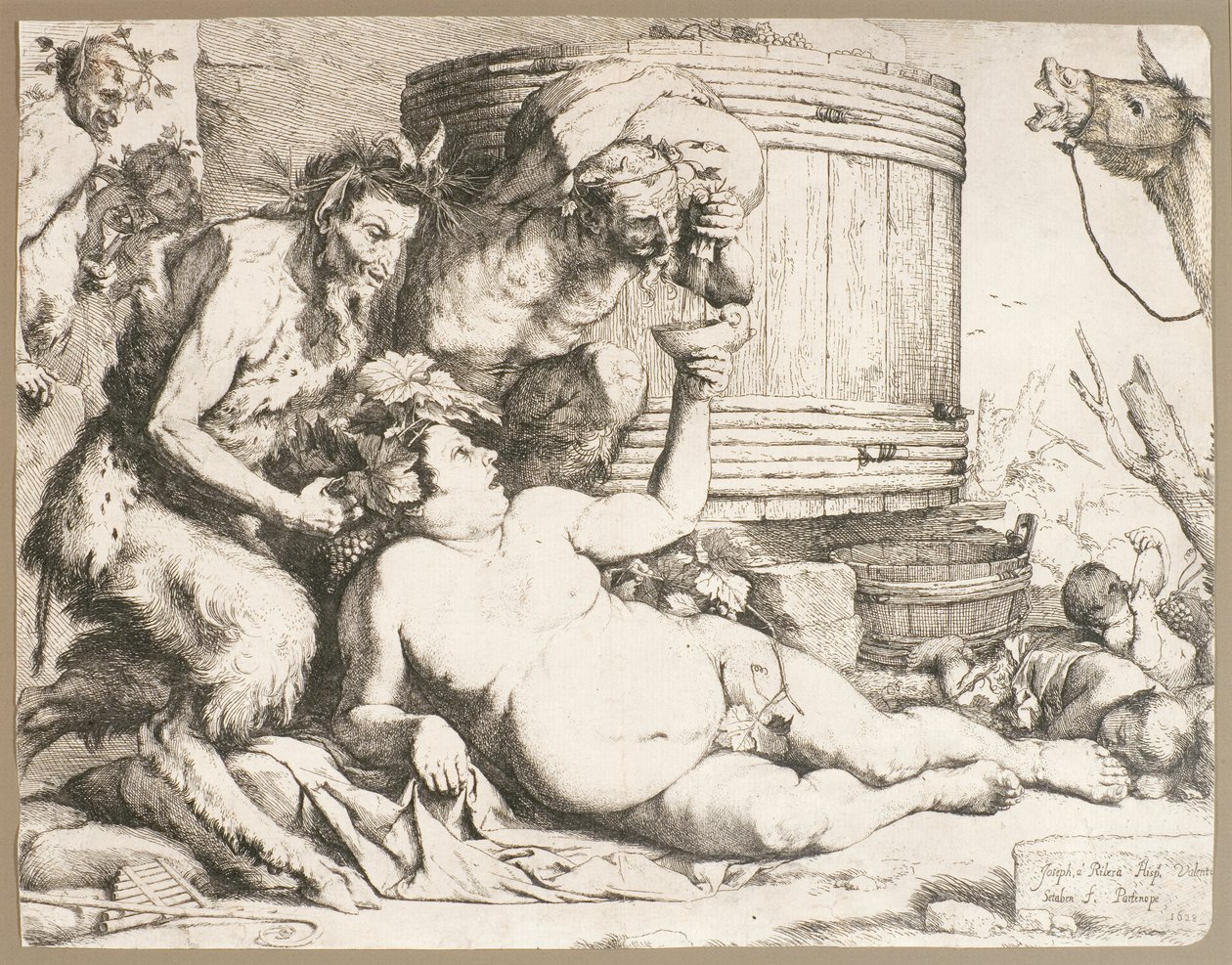 Silenus u vinné kádě, 1628 od Jusepe de Ribera
