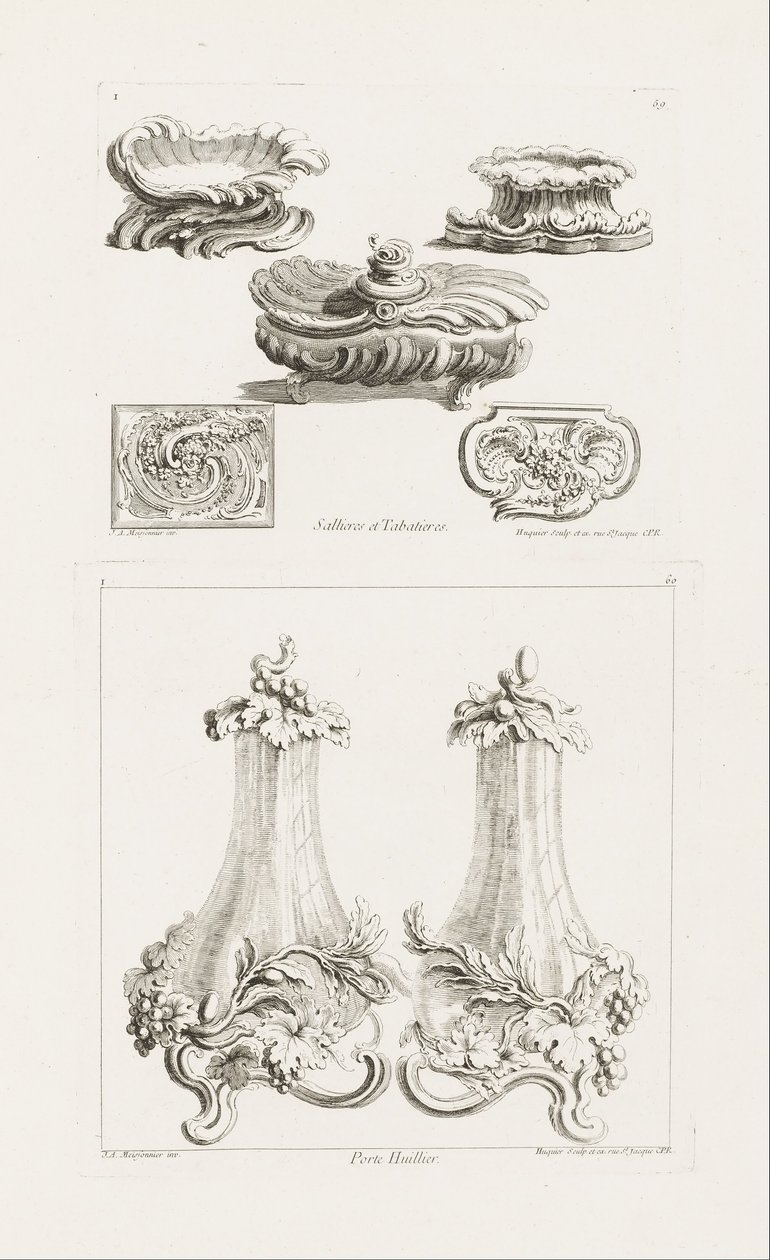 Sallieres et Tabatières (Slané misky a tabatěrky), talíř 69 v dílech Juste-Aurèle Meissonni ... od Juste Aurèle Meissonnier
