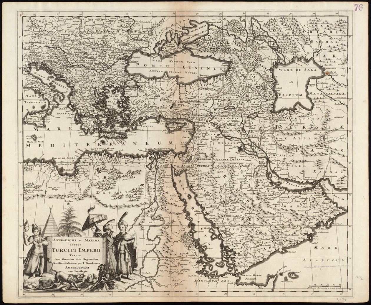 Nejpřesnější a největší mapa celé turecké říše se všemi jejími zeměmi od Justus Danckerts