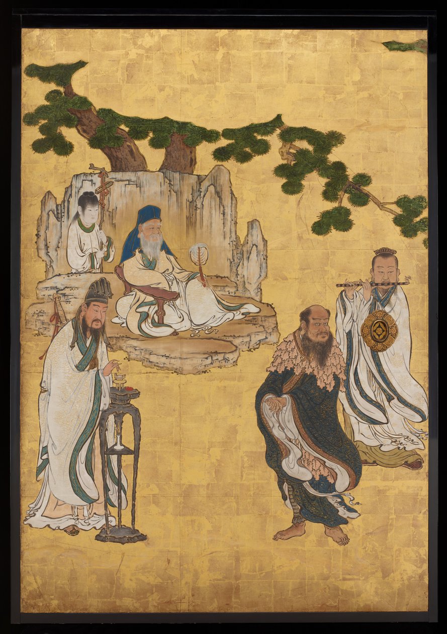 Taoist Immortals, cca 1647 (inkoust, barvy a zlato na papíře) od Kano Sansetsu