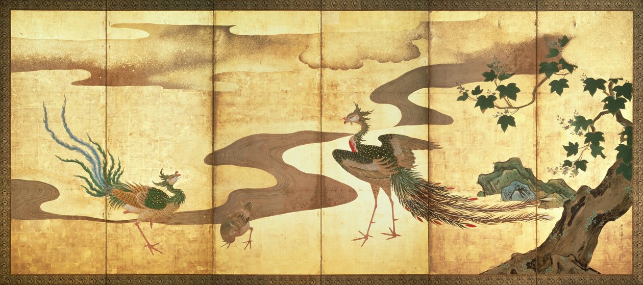 Phoenixes by Paulownia Trees od Kano Tanyu