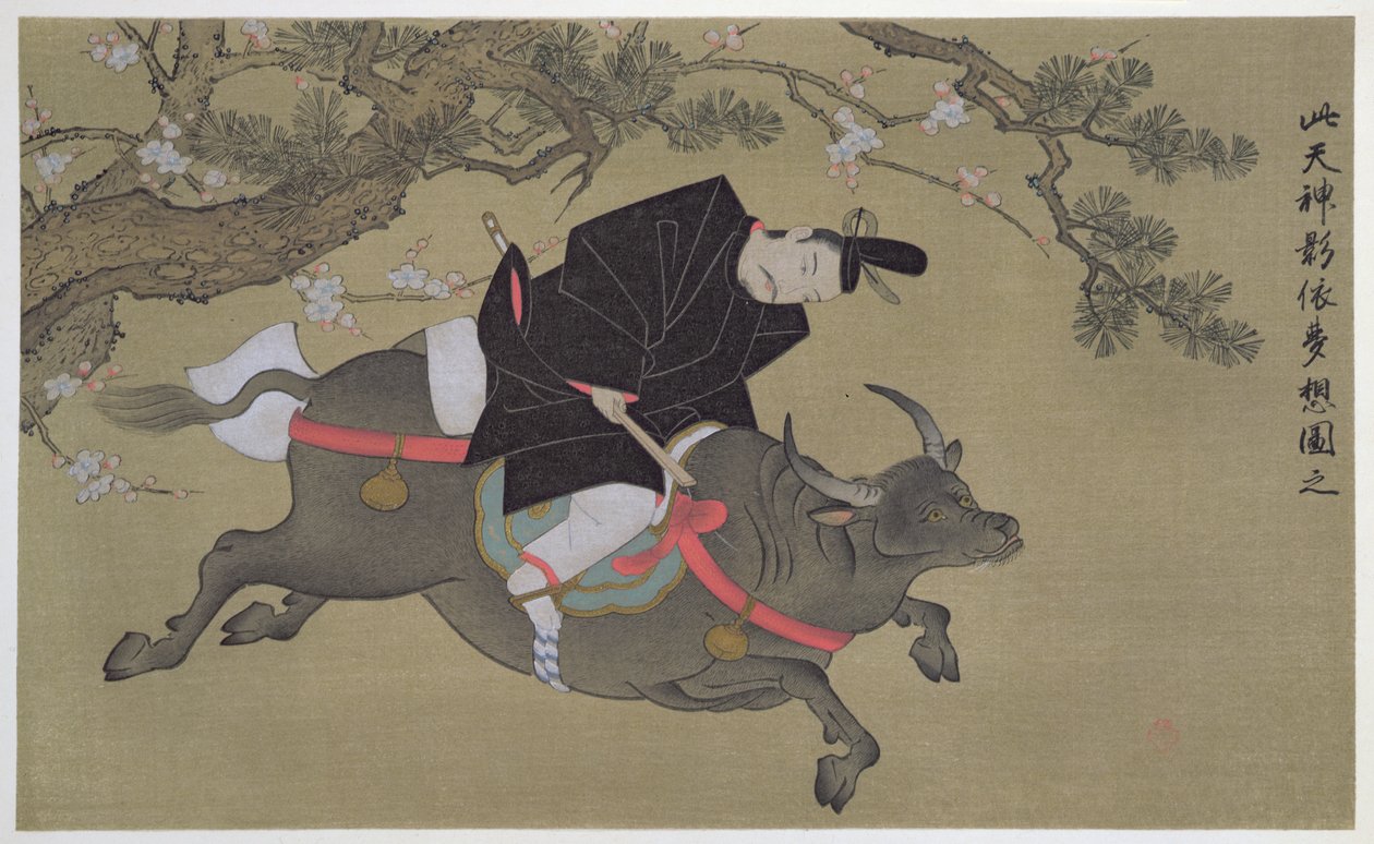 Básník jedoucí na buvolovi, ilustrace z časopisu „Kokka“, červenec 1905 od Kano Yukinobu