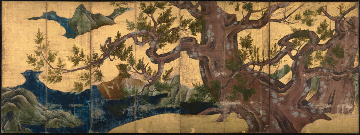 Skládaná obrazovka Cypress Tree Eight, 1590 od Kano Eitoku