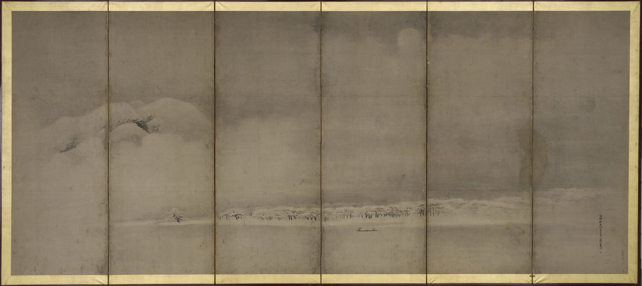 Mount Fuji a Matsubara Point, obrazovky od Kano Tanyu