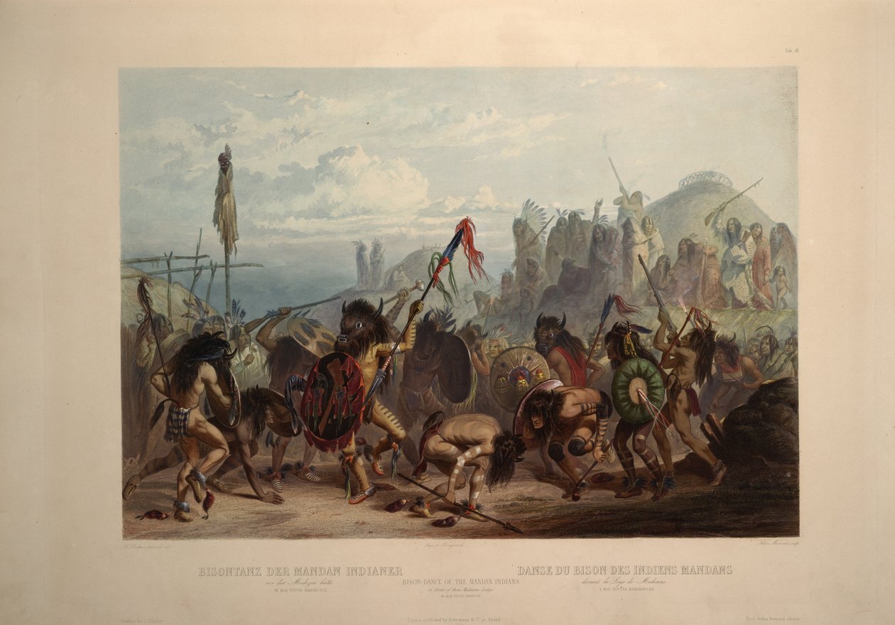 Bizonový tanec indiánů Mandanů před jejich léčebnou od Karl Bodmer