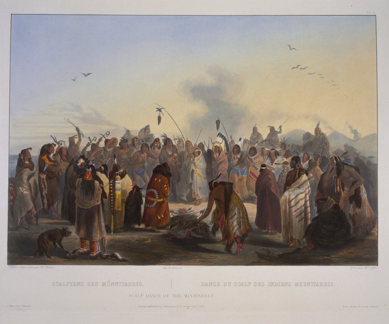 Skalpový tanec Minatarres od Karl Bodmer